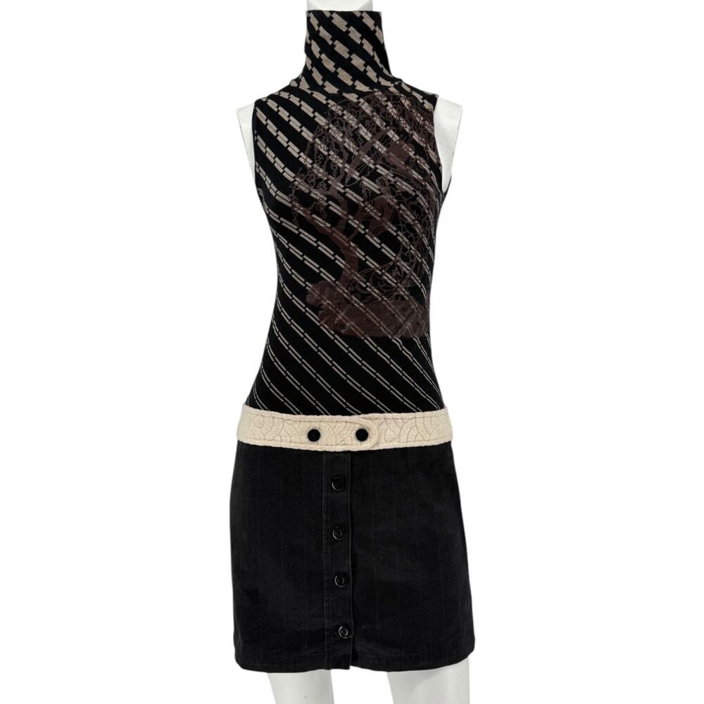Custo Barcelona Sleeveless High-Neck Mixed-Media Mini Dress – Size 2 - Picture 2 of 16